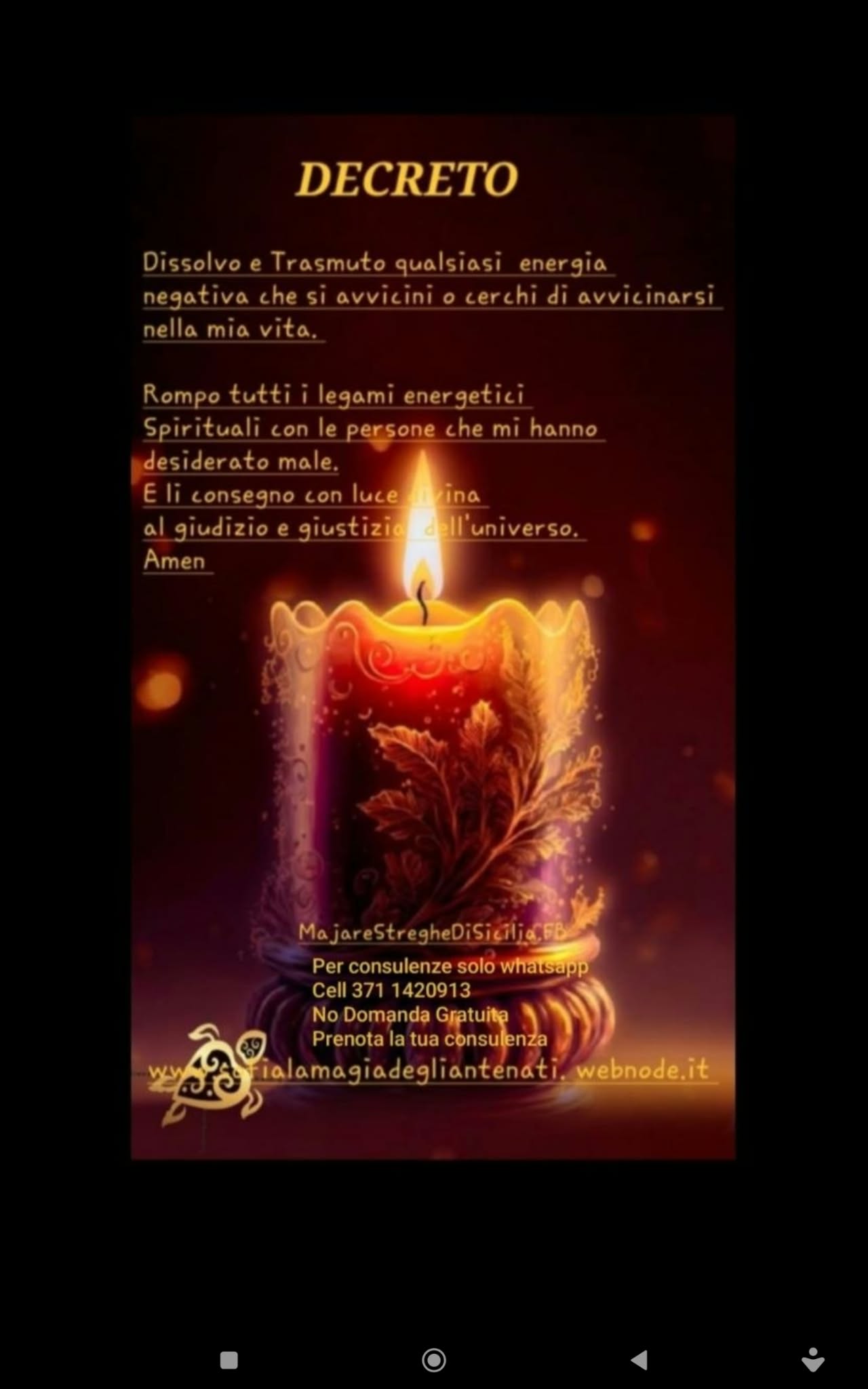 Vertical poster with a candle and floral imagery beneath a block of text, illuminated by warm red-orange light.