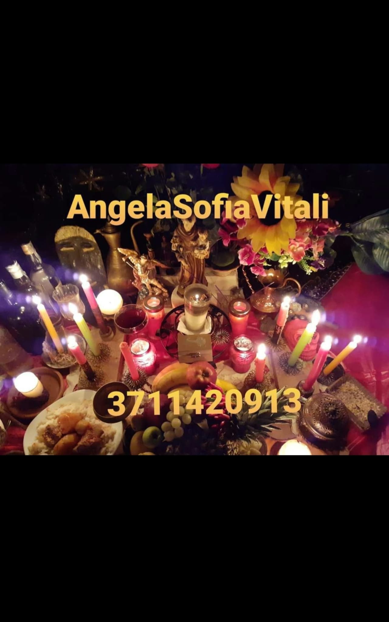 A wide tabletop display filled with candles, vessels, flowers and decorative objects, with warm points of candlelight and text overlaid.