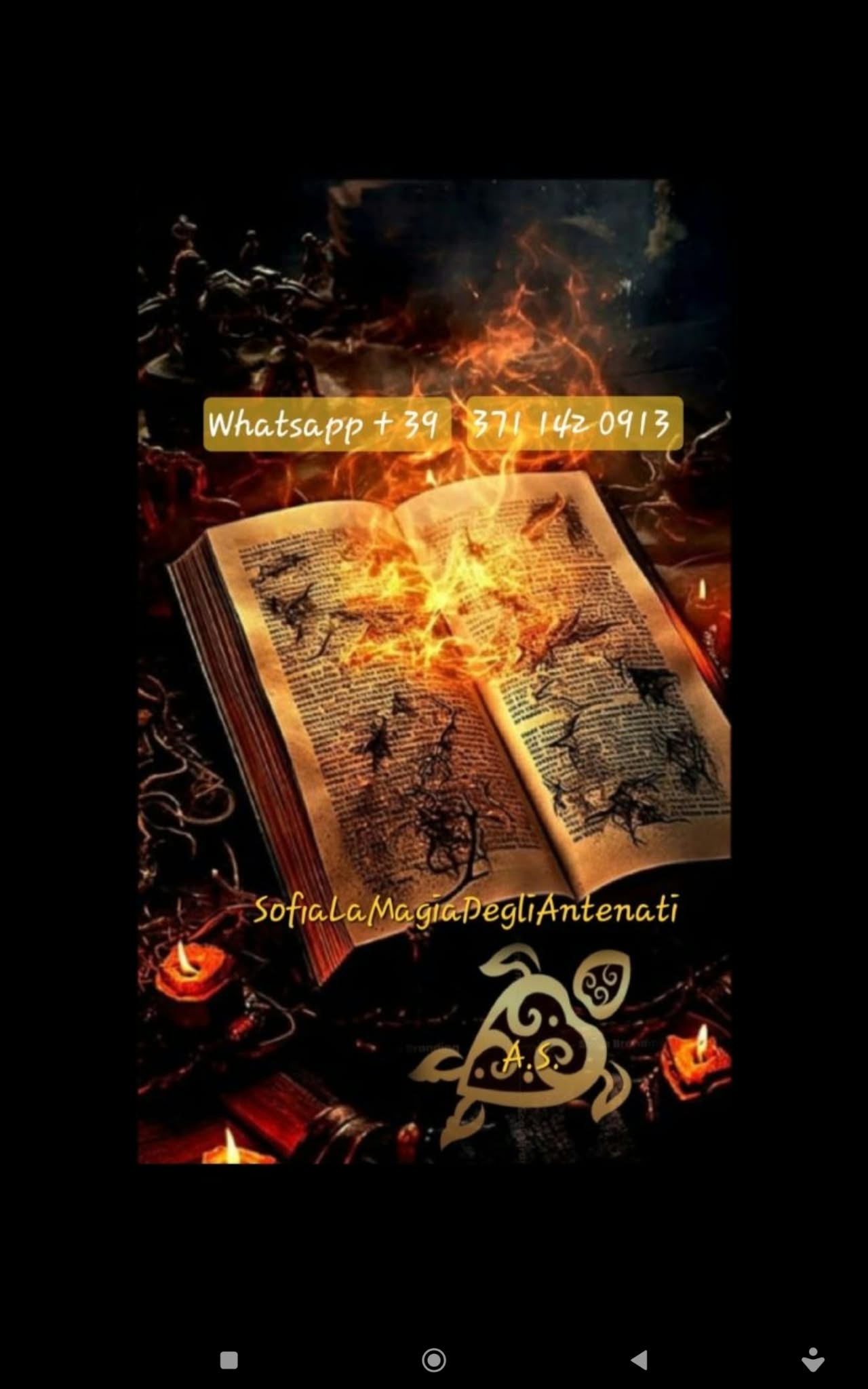 Open illustrated book surrounded by flames and candles, shown in a dark vertical composition with warm firelight.