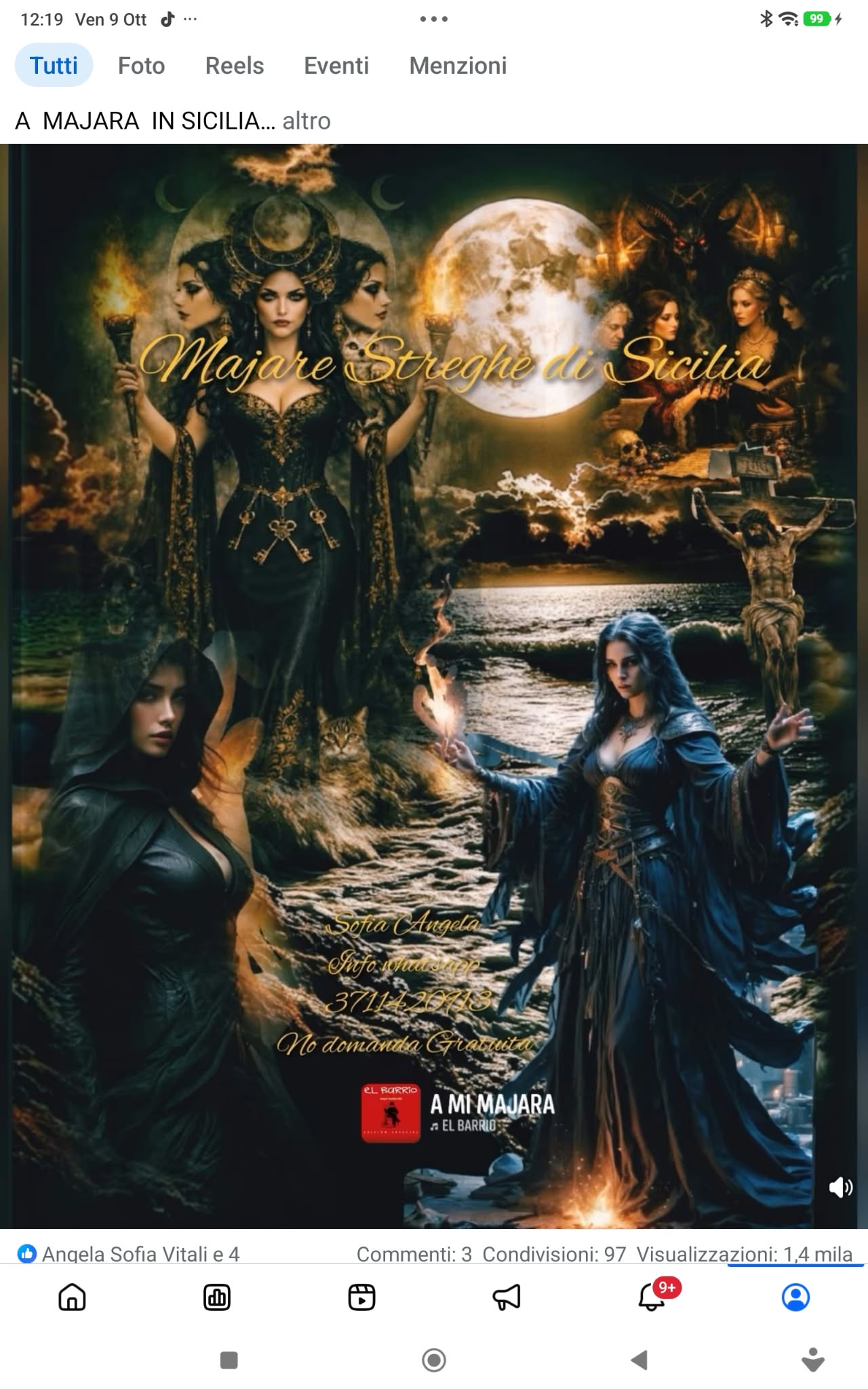 Designed fantasy poster showing several women around a moonlit landscape, framed with dramatic golden and dark lighting.